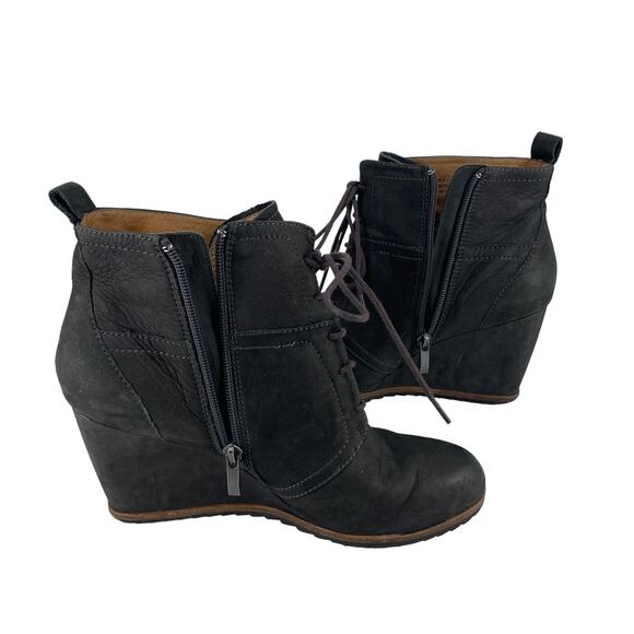 BIALA' Sz 39 Alyssa Lace-Up Leather Wedge Bootie Suede Leather Side Zip Lace Up - Picture 6 of 14